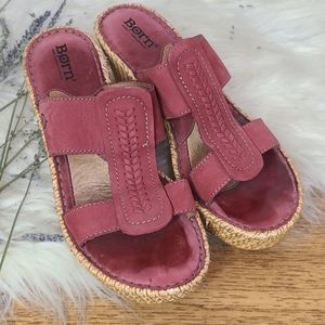 Born red leather wedge sandals size 8
